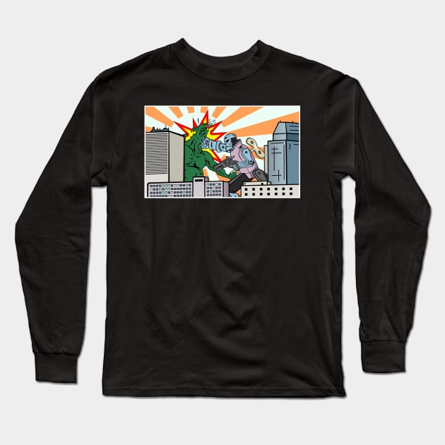 Wind Up Kaiju Fight Long Sleeve T-Shirt by ChrisOConnell